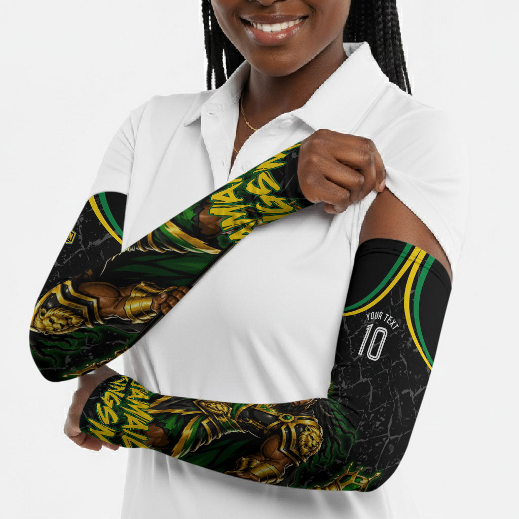 Personalized Jamaica Kingsmen Arm Sleeves Caribbean Cricket Royal Warrior King Mascot