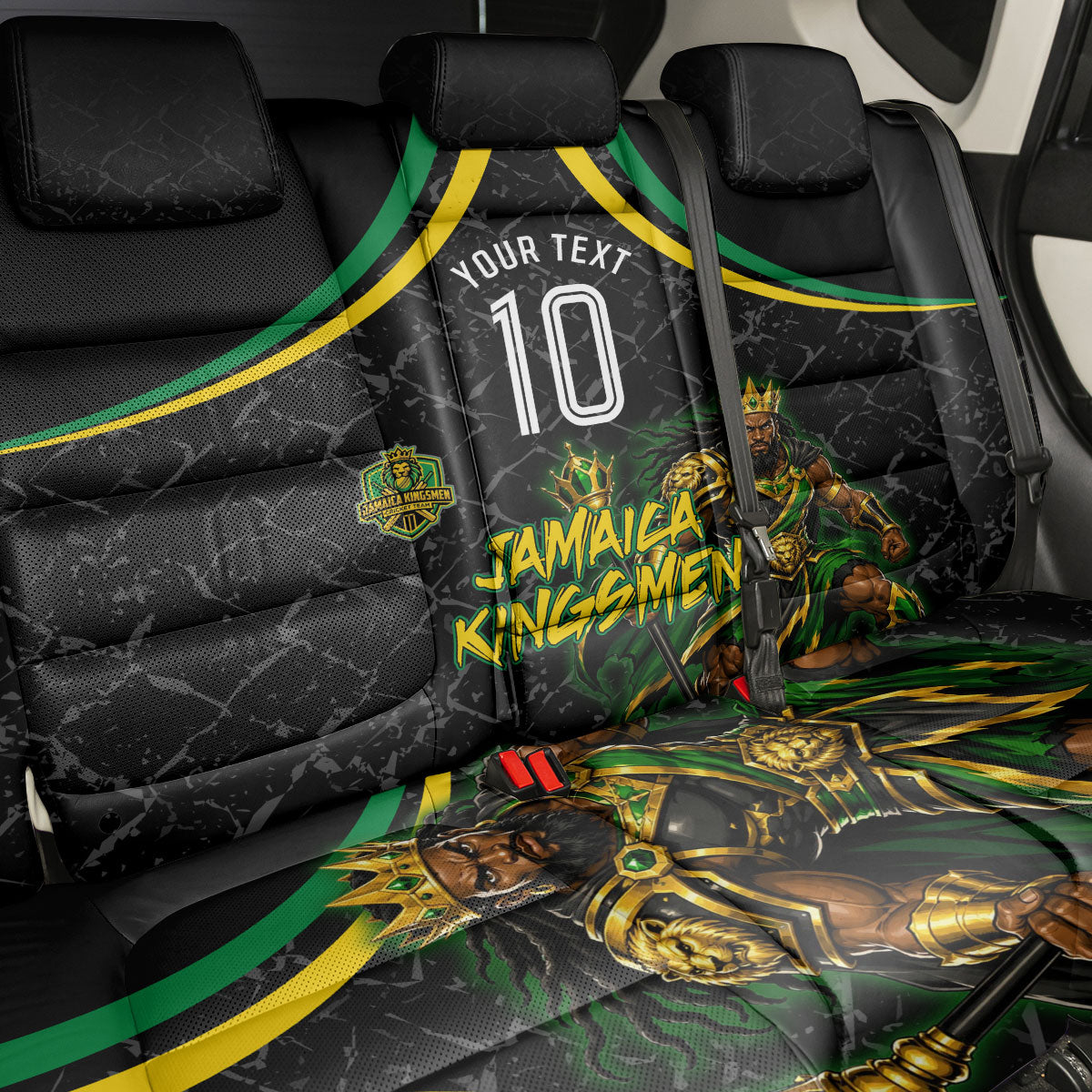 Personalized Jamaica Kingsmen Back Car Seat Cover Caribbean Cricket Royal Warrior King Mascot
