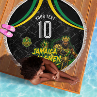 Personalized Jamaica Kingsmen Beach Blanket Caribbean Cricket Royal Warrior King Mascot