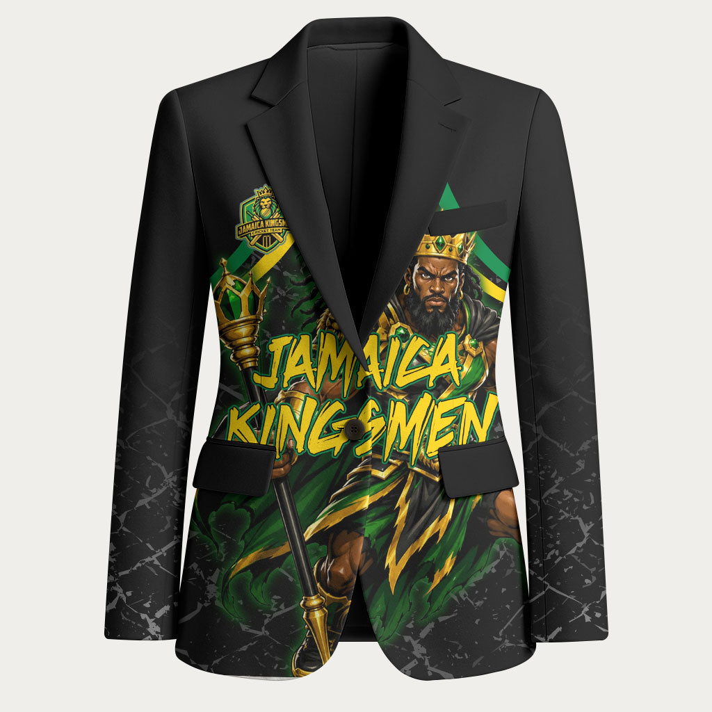 Personalized Jamaica Kingsmen Blazer Caribbean Cricket Royal Warrior King Mascot