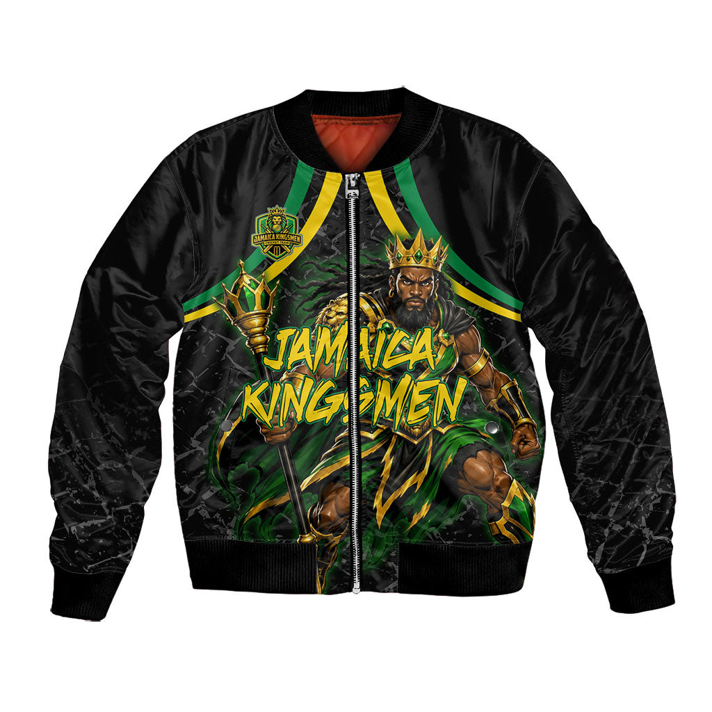 Personalized Jamaica Kingsmen Bomber Jacket Caribbean Cricket Royal Warrior King Mascot