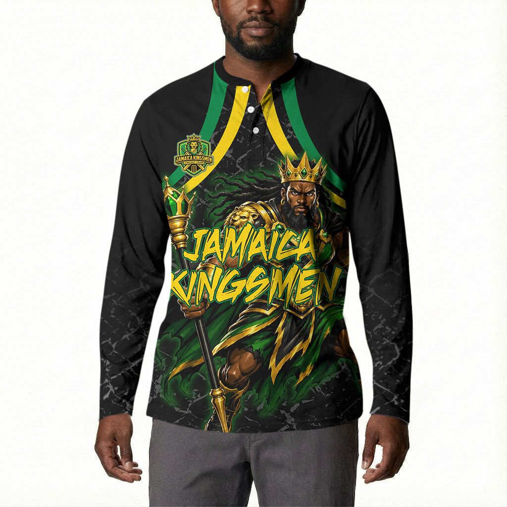 Personalized Jamaica Kingsmen Button Sweatshirt Caribbean Cricket Royal Warrior King Mascot