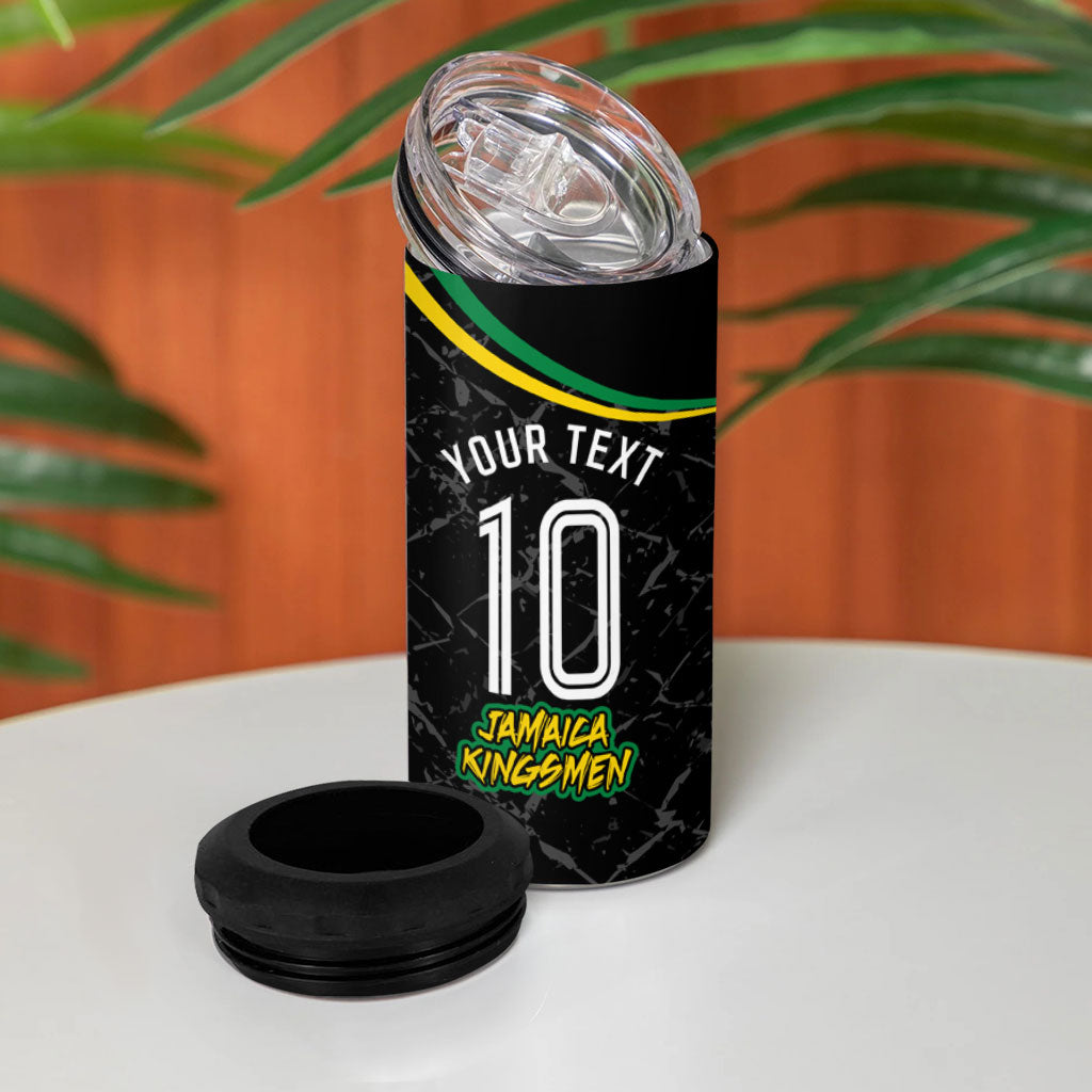 Personalized Jamaica Kingsmen 4 in 1 Can Cooler Tumbler Caribbean Cricket Royal Warrior King Mascot
