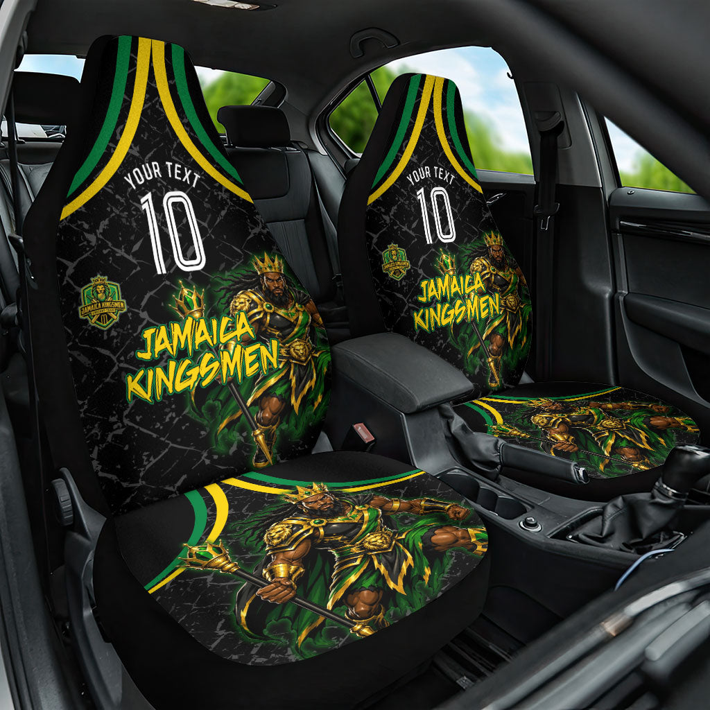 Personalized Jamaica Kingsmen Car Seat Cover Caribbean Cricket Royal Warrior King Mascot