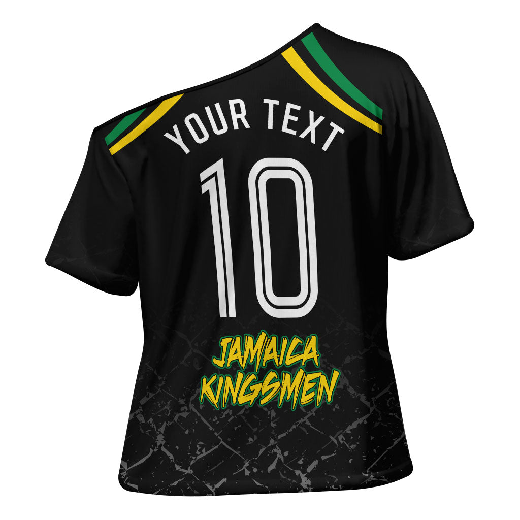 Personalized Jamaica Kingsmen Cross Shoulder Shirt Caribbean Cricket Royal Warrior King Mascot