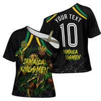 Personalized Jamaica Kingsmen Cross Shoulder Shirt Caribbean Cricket Royal Warrior King Mascot