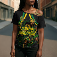 Personalized Jamaica Kingsmen Cross Shoulder Shirt Caribbean Cricket Royal Warrior King Mascot