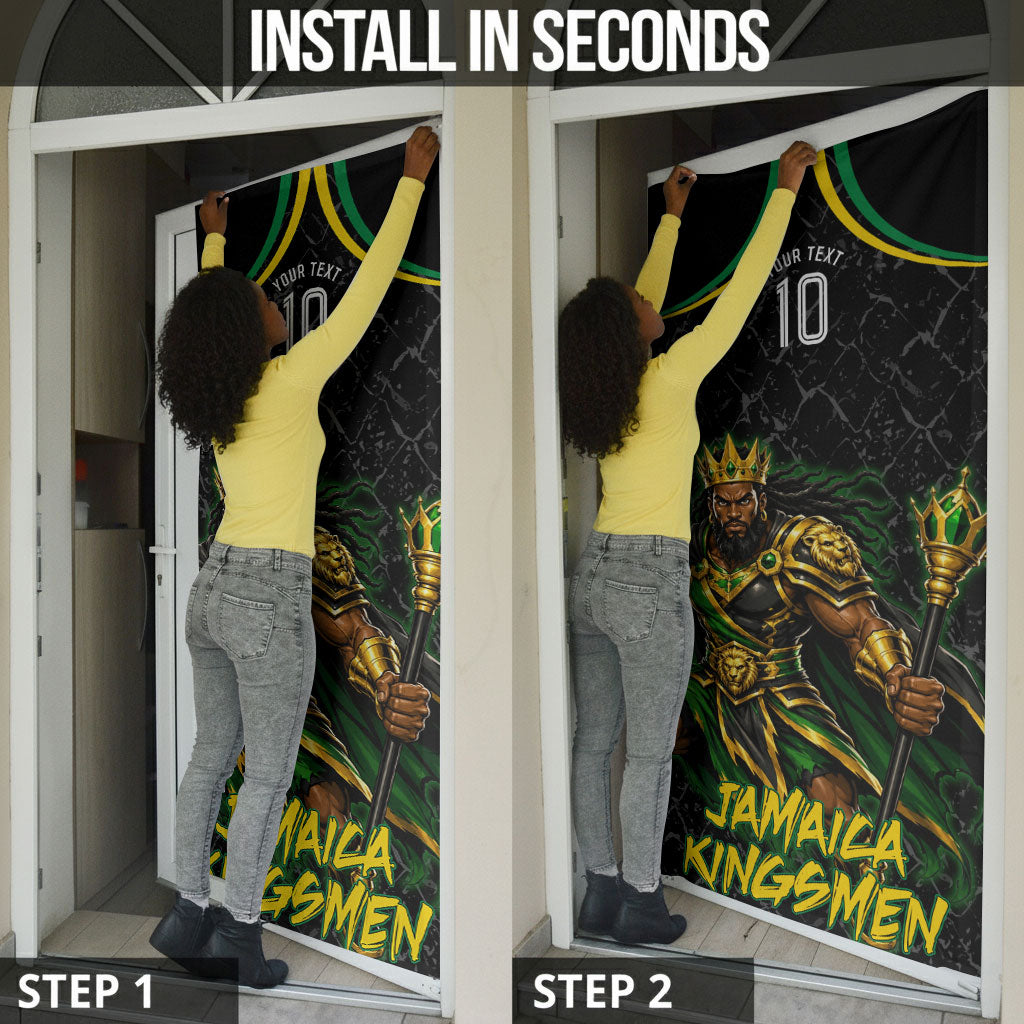 Personalized Jamaica Kingsmen Door Cover Caribbean Cricket Royal Warrior King Mascot