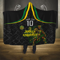 Personalized Jamaica Kingsmen Hooded Blanket Caribbean Cricket Royal Warrior King Mascot