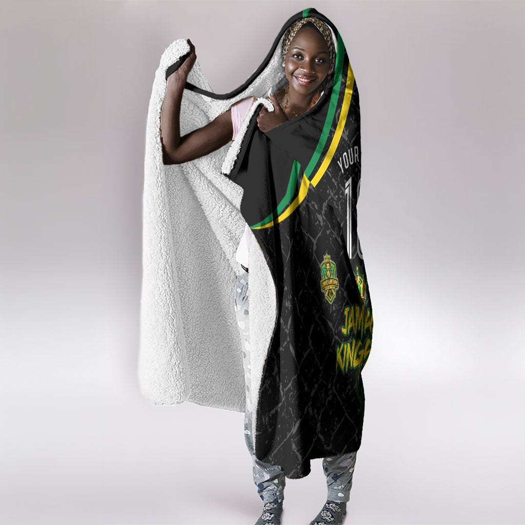 Personalized Jamaica Kingsmen Hooded Blanket Caribbean Cricket Royal Warrior King Mascot