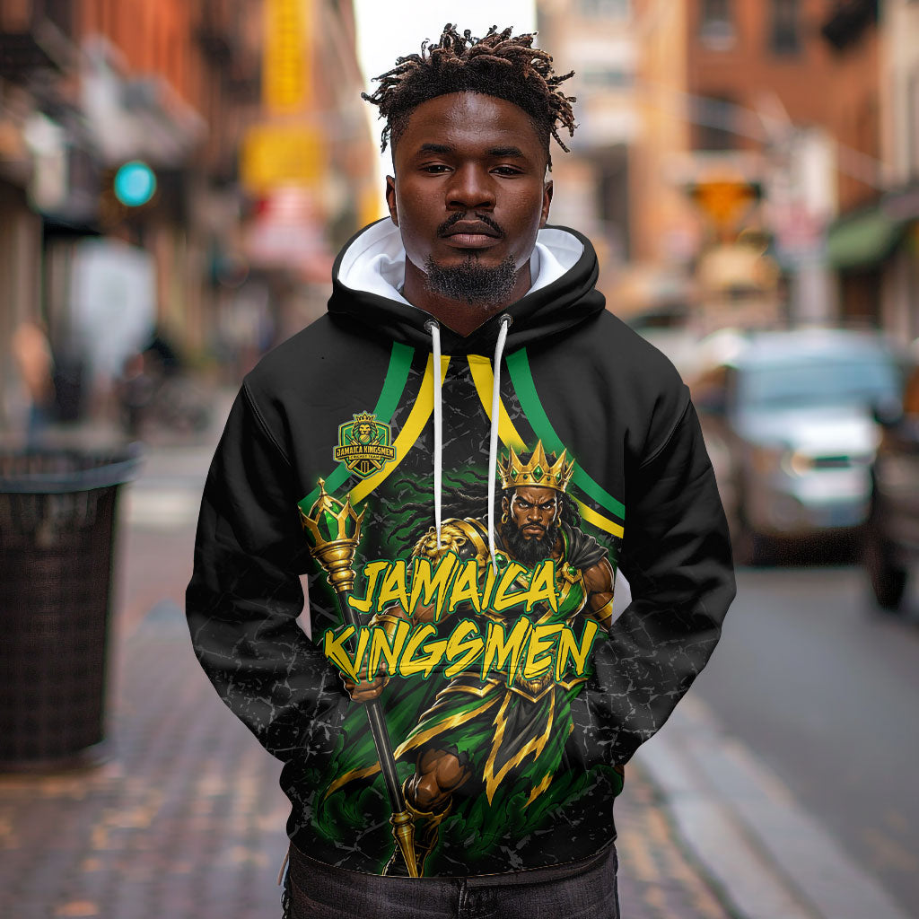 Personalized Jamaica Kingsmen Hoodie Caribbean Cricket Royal Warrior King Mascot