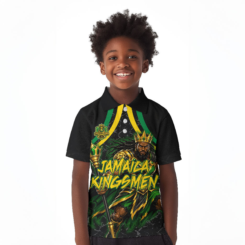 Personalized Jamaica Kingsmen Kid Polo Shirt Caribbean Cricket Royal Warrior King Mascot