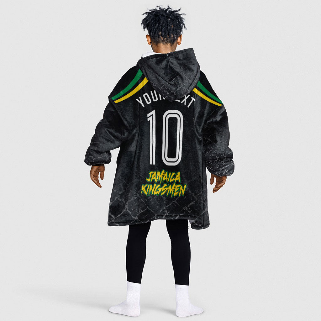 Personalized Jamaica Kingsmen Kid Wearable Blanket Hoodie Caribbean Cricket Royal Warrior King Mascot