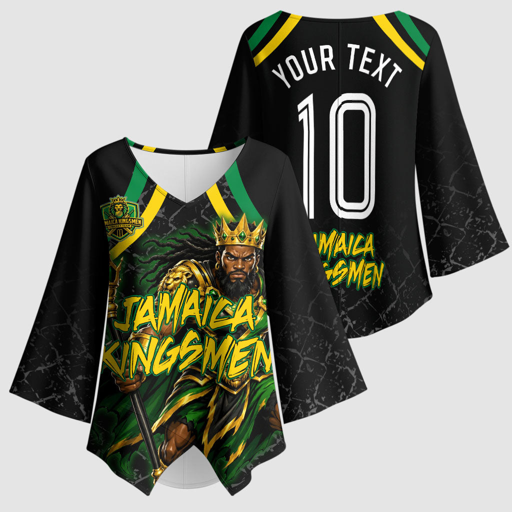 Personalized Jamaica Kingsmen Kimono Sleeve Blouse Caribbean Cricket Royal Warrior King Mascot