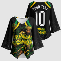 Personalized Jamaica Kingsmen Kimono Sleeve Blouse Caribbean Cricket Royal Warrior King Mascot