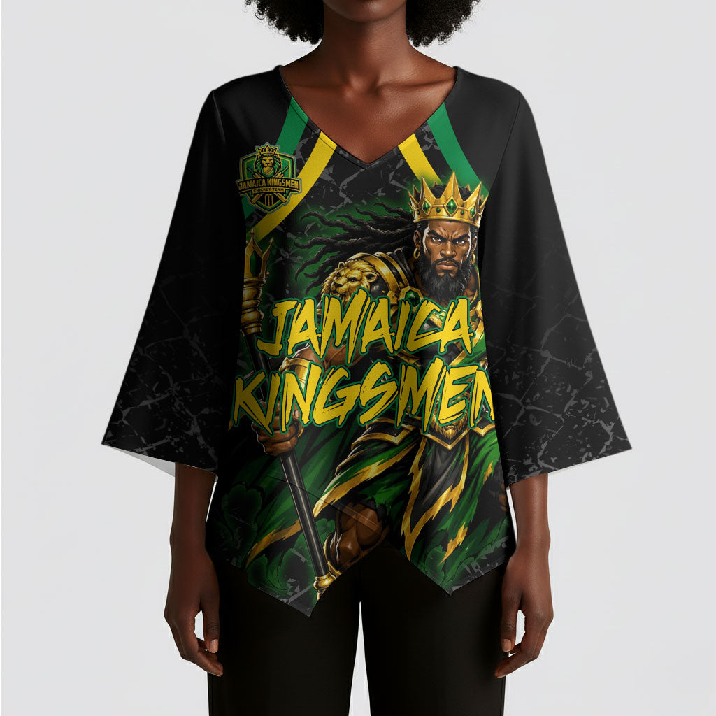 Personalized Jamaica Kingsmen Kimono Sleeve Blouse Caribbean Cricket Royal Warrior King Mascot