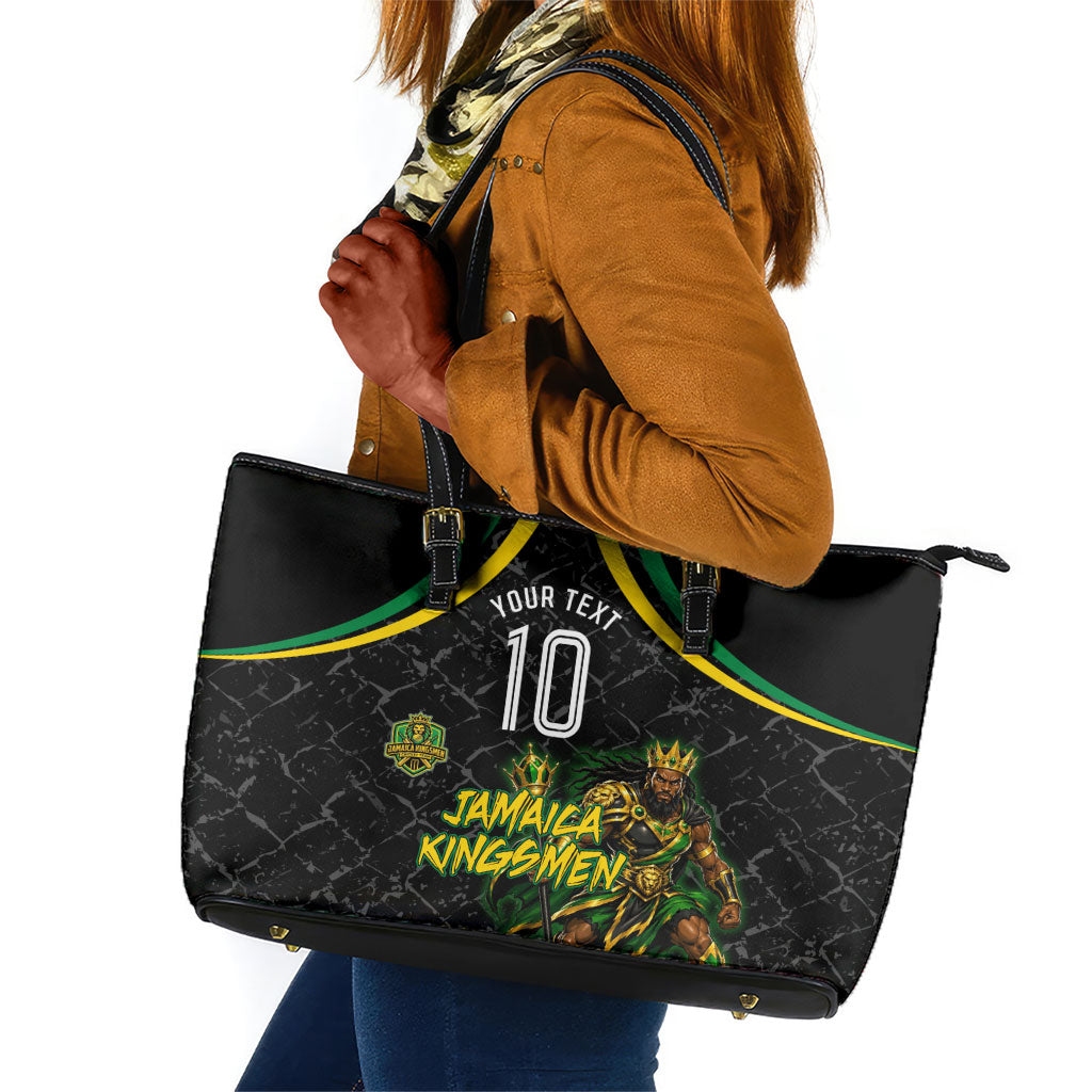 Personalized Jamaica Kingsmen Leather Tote Bag Caribbean Cricket Royal Warrior King Mascot