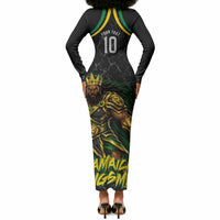 Personalized Jamaica Kingsmen Long Sleeve Bodycon Dress Caribbean Cricket Royal Warrior King Mascot