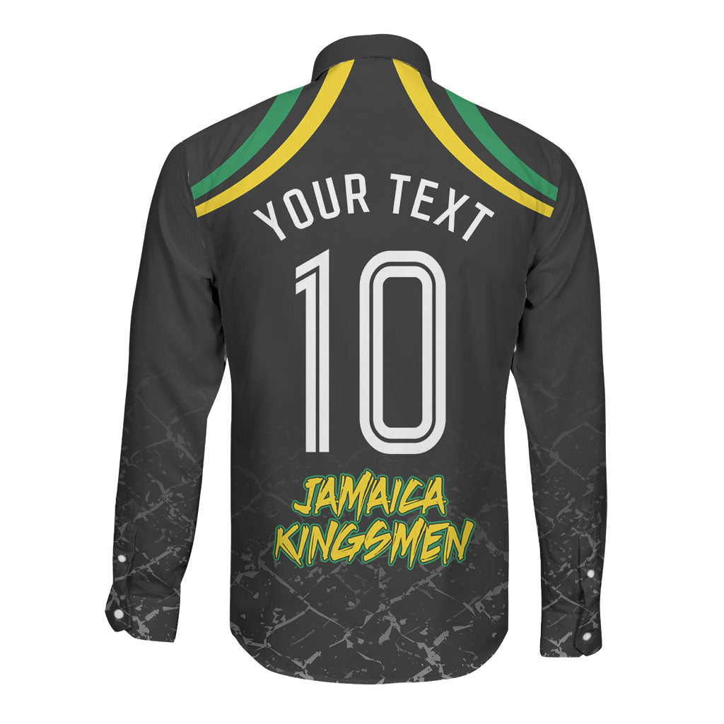 Personalized Jamaica Kingsmen Long Sleeve Button Shirt Caribbean Cricket Royal Warrior King Mascot