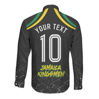 Personalized Jamaica Kingsmen Long Sleeve Button Shirt Caribbean Cricket Royal Warrior King Mascot