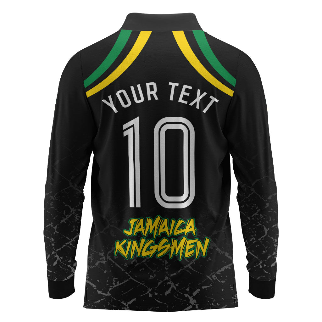 Personalized Jamaica Kingsmen Long Sleeve Polo Shirt Caribbean Cricket Royal Warrior King Mascot