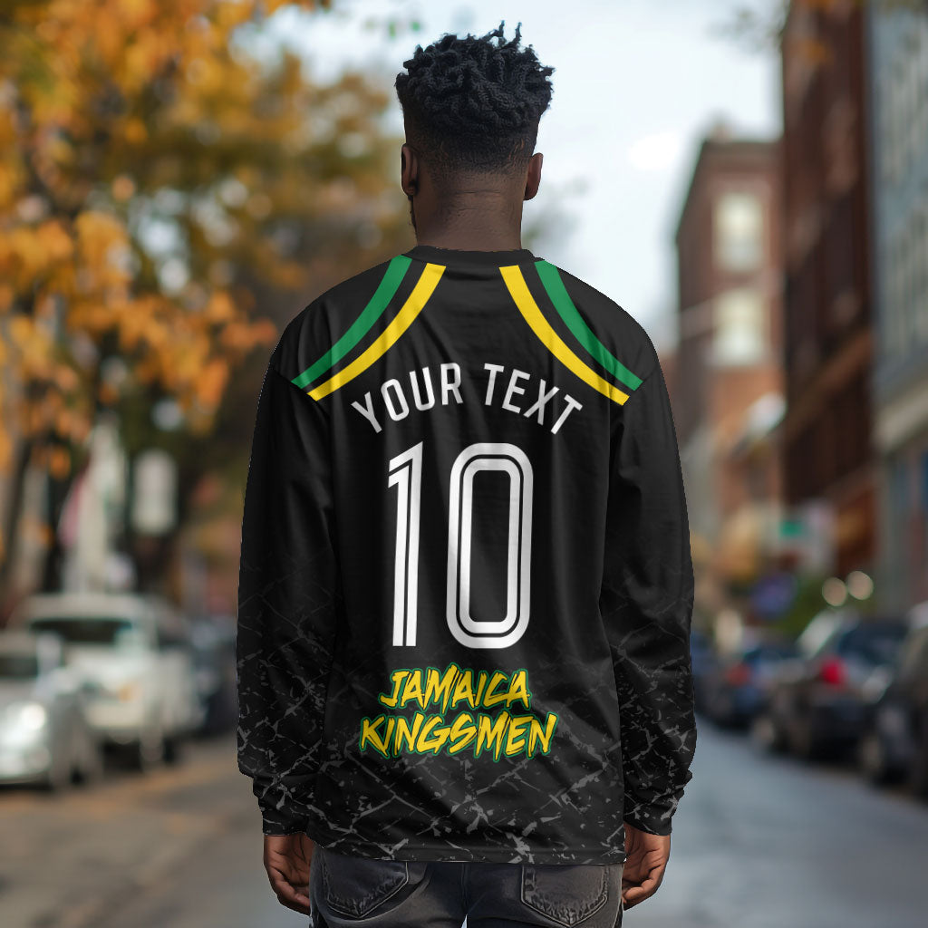 Personalized Jamaica Kingsmen Long Sleeve Shirt Caribbean Cricket Royal Warrior King Mascot