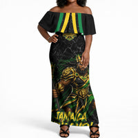 Personalized Jamaica Kingsmen Off Shoulder Maxi Dress Caribbean Cricket Royal Warrior King Mascot