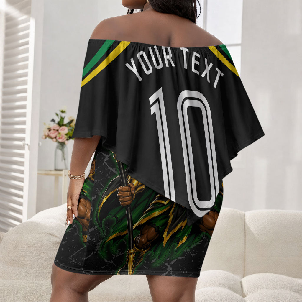 Personalized Jamaica Kingsmen Off Shoulder Short Dress Caribbean Cricket Royal Warrior King Mascot