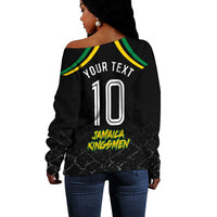 Personalized Jamaica Kingsmen Off Shoulder Sweater Caribbean Cricket Royal Warrior King Mascot