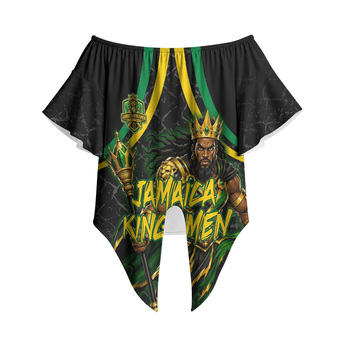 Personalized Jamaica Kingsmen Off Shoulder Wrap Waist Top Caribbean Cricket Royal Warrior King Mascot
