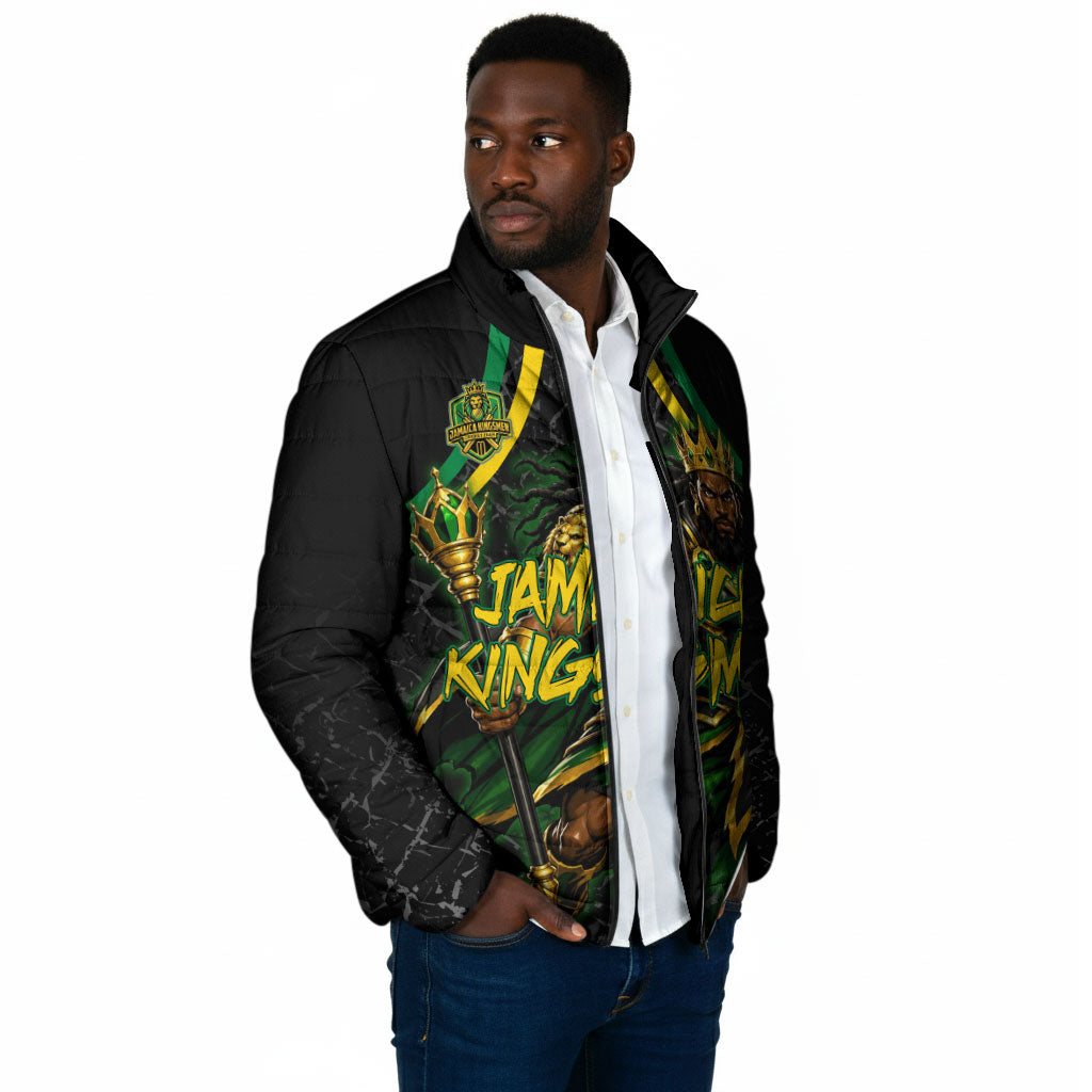 Personalized Jamaica Kingsmen Padded Jacket Caribbean Cricket Royal Warrior King Mascot
