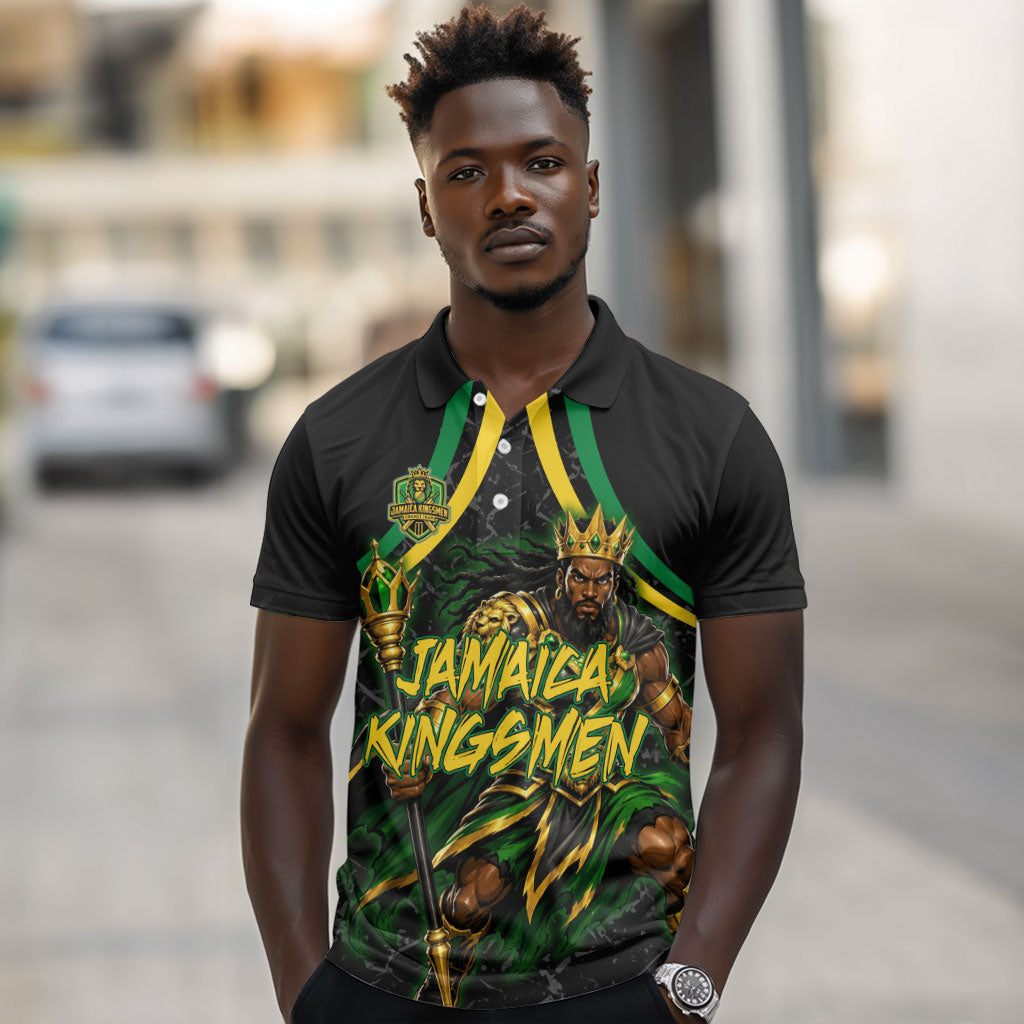 Personalized Jamaica Kingsmen Polo Shirt Caribbean Cricket Royal Warrior King Mascot