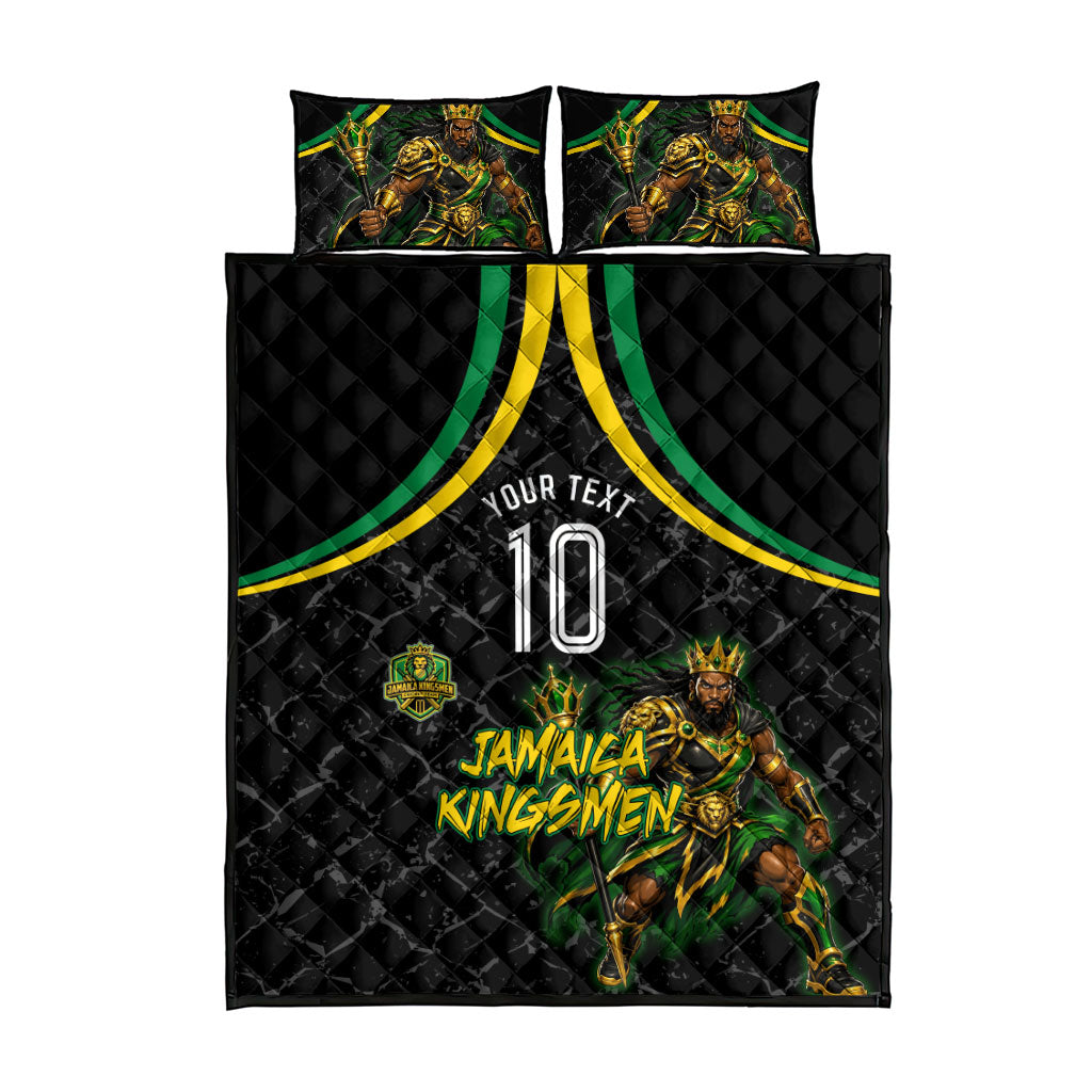 Personalized Jamaica Kingsmen Quilt Bed Set Caribbean Cricket Royal Warrior King Mascot