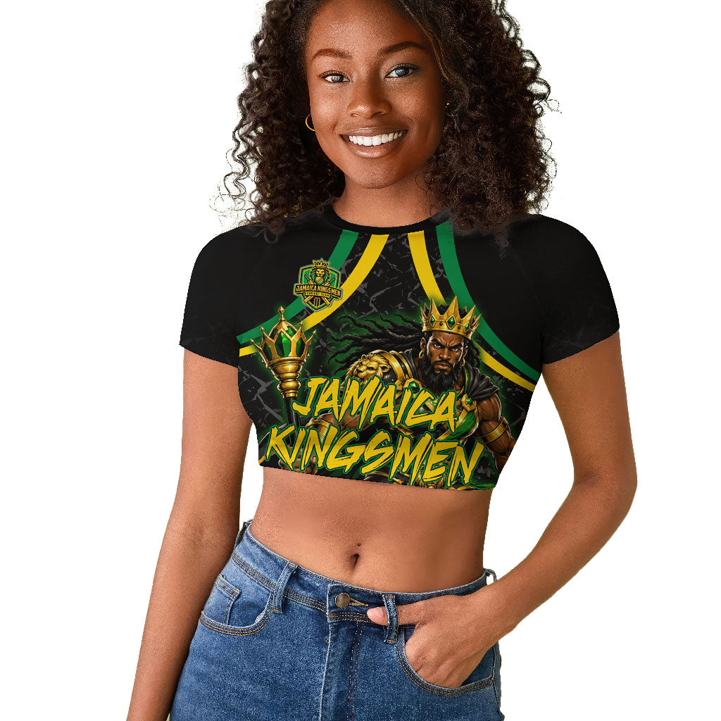 Personalized Jamaica Kingsmen Raglan Cropped T shirt Caribbean Cricket Royal Warrior King Mascot
