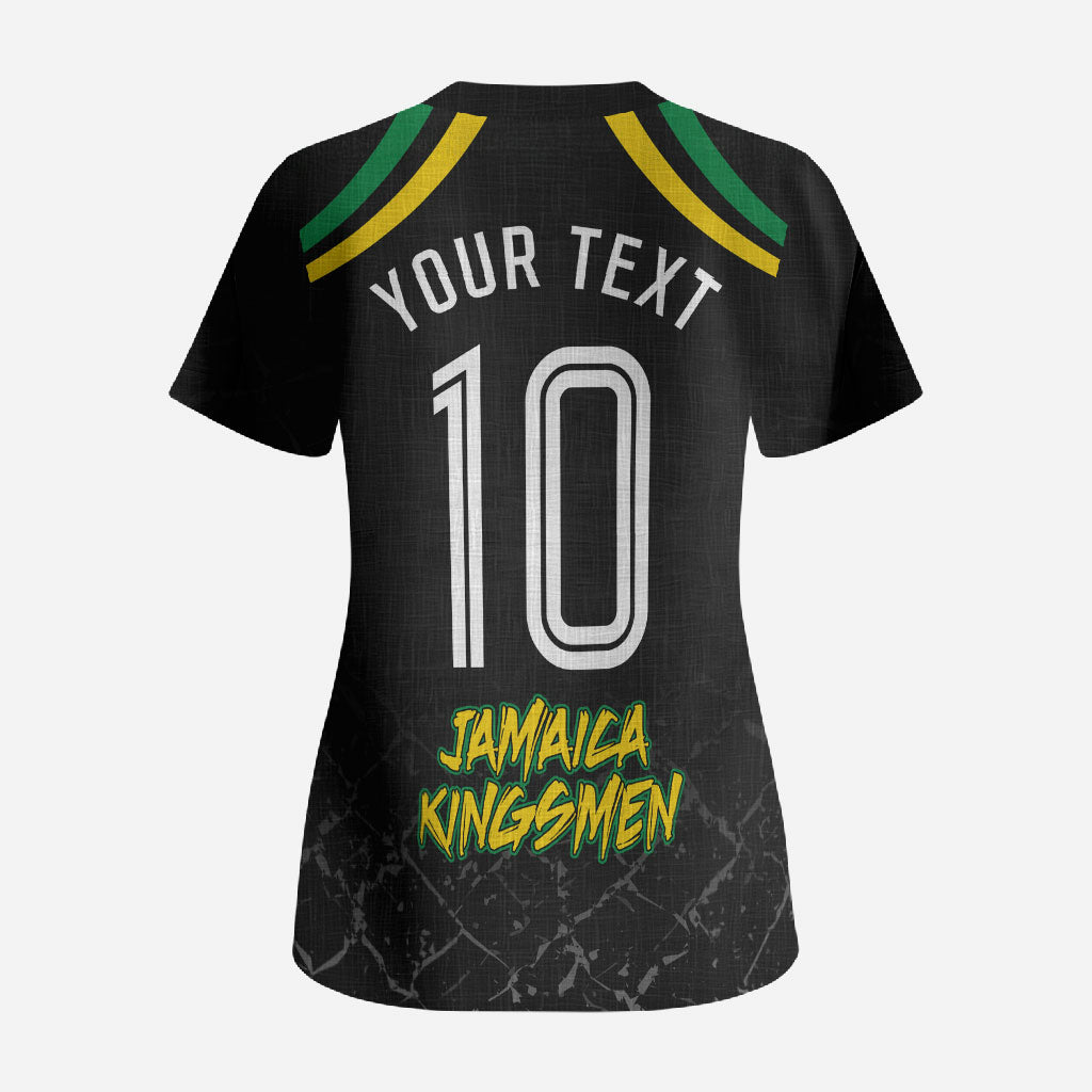 Personalized Jamaica Kingsmen Scrub Top Caribbean Cricket Royal Warrior King Mascot