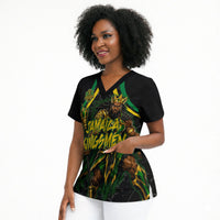 Personalized Jamaica Kingsmen Scrub Top Caribbean Cricket Royal Warrior King Mascot