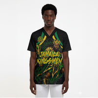 Personalized Jamaica Kingsmen Scrub Top Caribbean Cricket Royal Warrior King Mascot