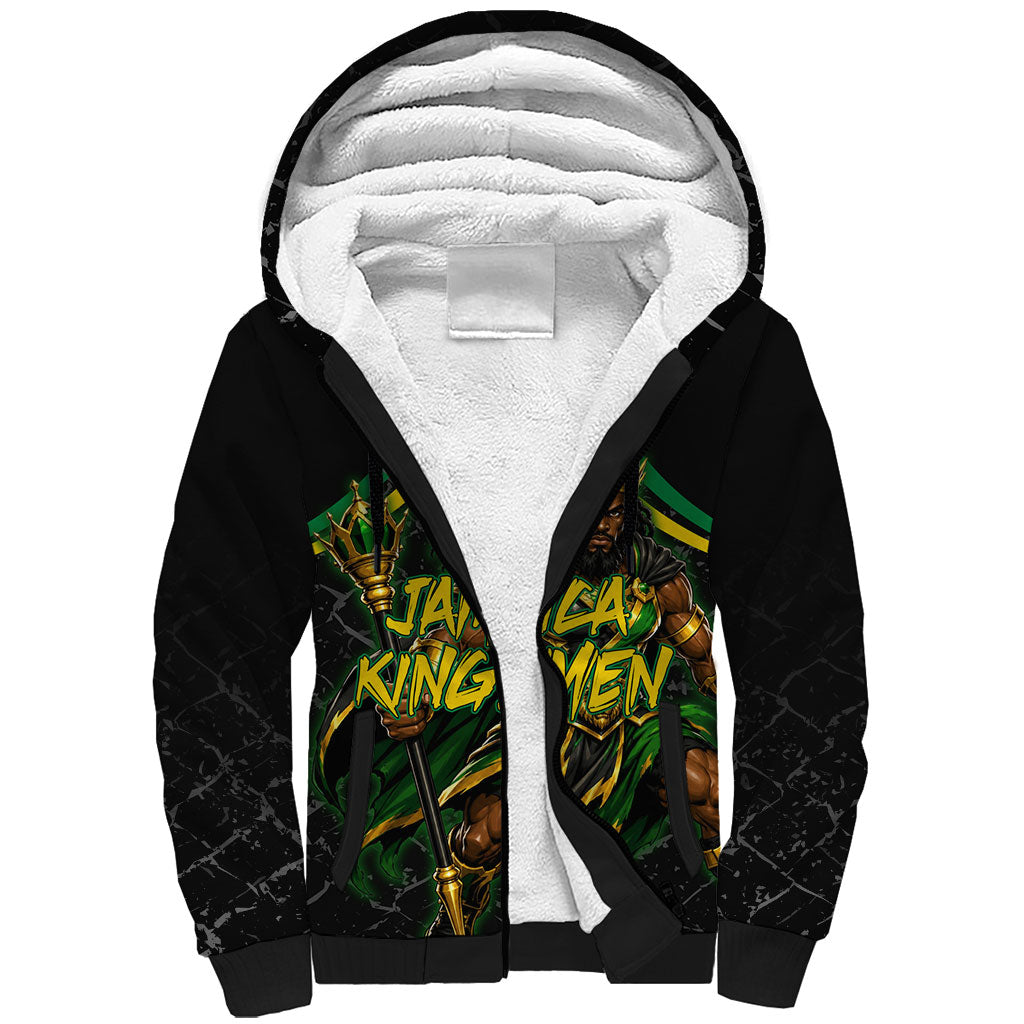 Personalized Jamaica Kingsmen Sherpa Hoodie Caribbean Cricket Royal Warrior King Mascot