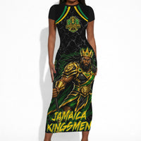 Personalized Jamaica Kingsmen Short Sleeve Bodycon Dress Caribbean Cricket Royal Warrior King Mascot
