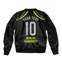 Personalized Jamaica Kingsmen Sleeve Zip Bomber Jacket Caribbean Cricket Royal Warrior King Mascot