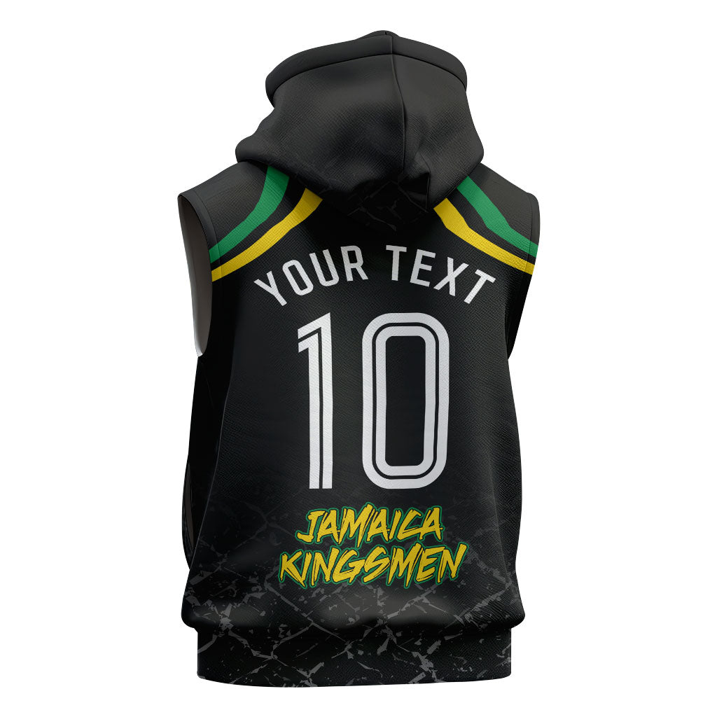 Personalized Jamaica Kingsmen Sleeveless Hoodie Caribbean Cricket Royal Warrior King Mascot