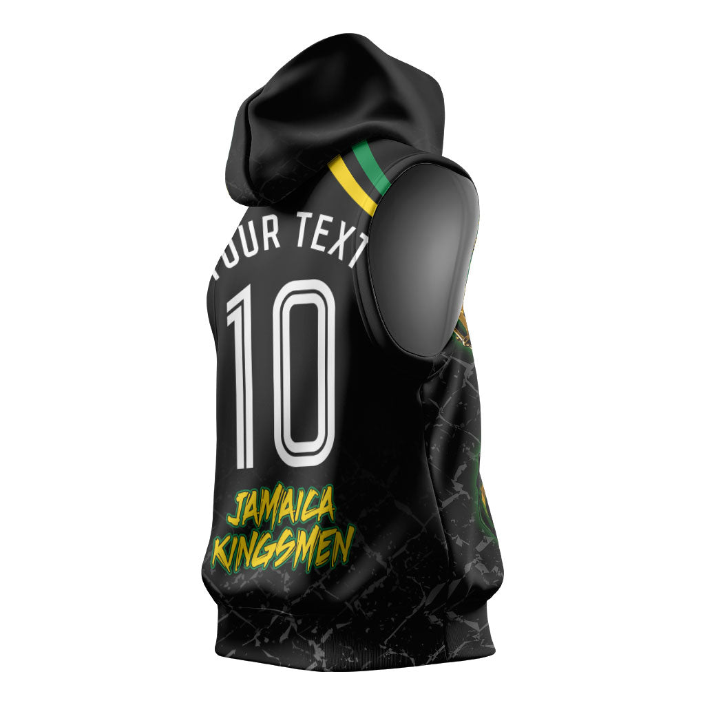 Personalized Jamaica Kingsmen Sleeveless Hoodie Caribbean Cricket Royal Warrior King Mascot