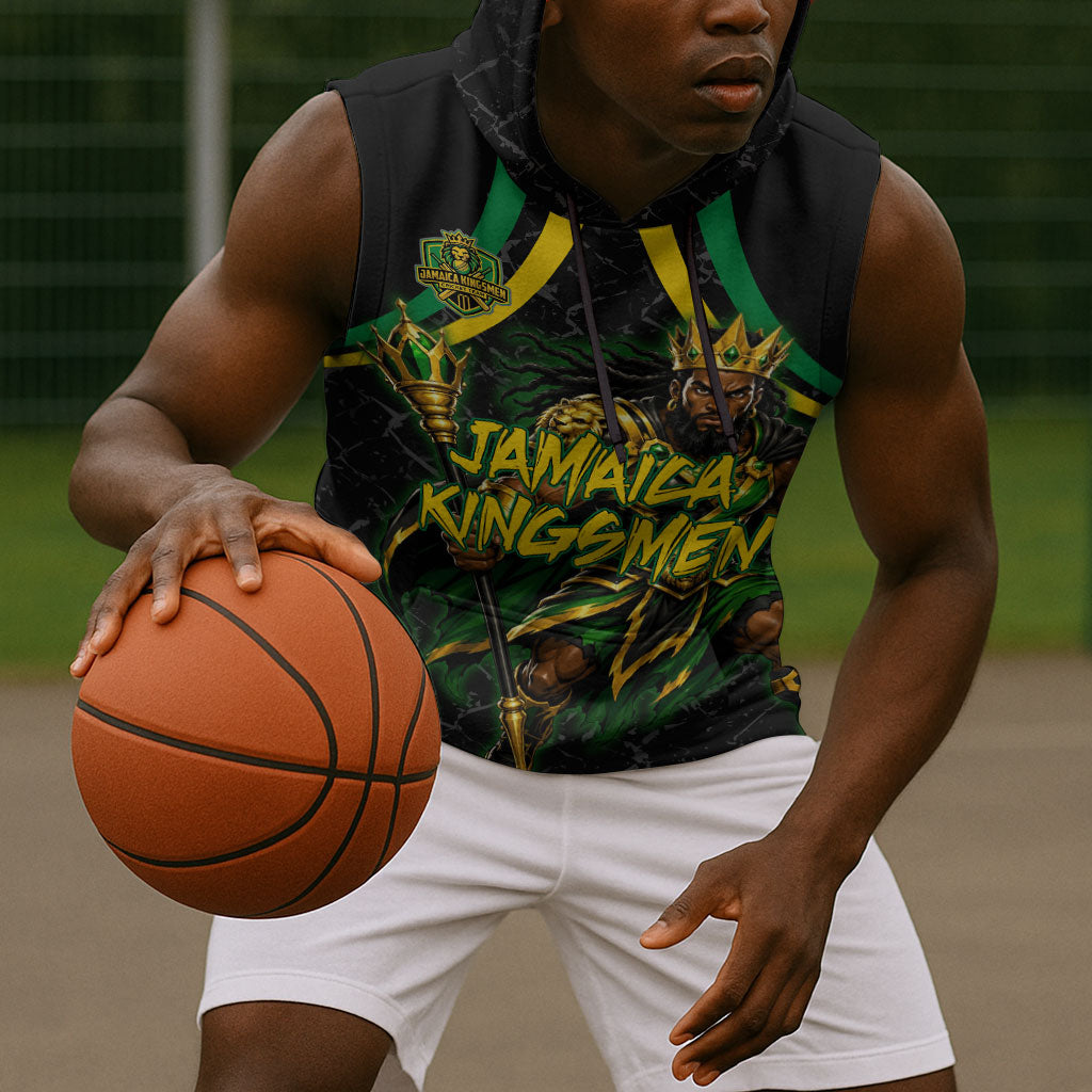 Personalized Jamaica Kingsmen Sleeveless Hoodie Caribbean Cricket Royal Warrior King Mascot