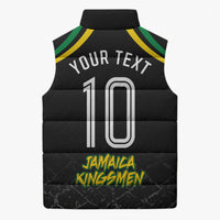 Personalized Jamaica Kingsmen Sleeveless Puffer Jacket Caribbean Cricket Royal Warrior King Mascot