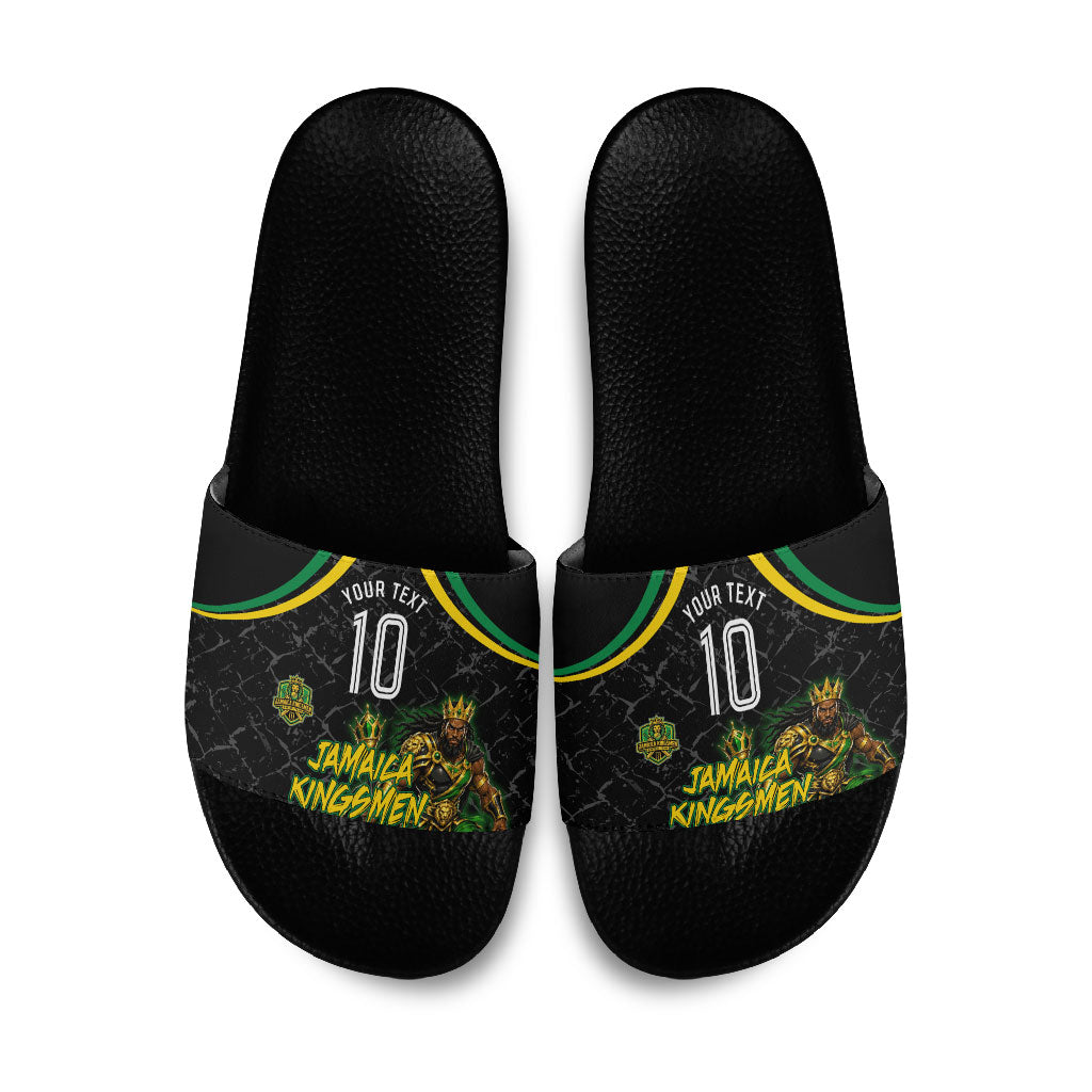 Personalized Jamaica Kingsmen Slide Sandals Caribbean Cricket Royal Warrior King Mascot