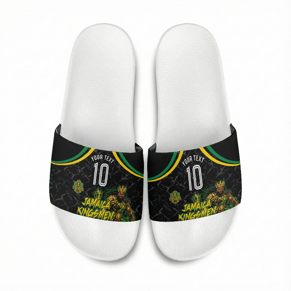 Personalized Jamaica Kingsmen Slide Sandals Caribbean Cricket Royal Warrior King Mascot