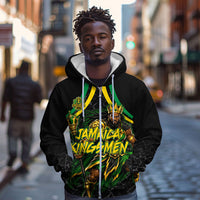 Personalized Jamaica Kingsmen Zip Hoodie Caribbean Cricket Royal Warrior King Mascot