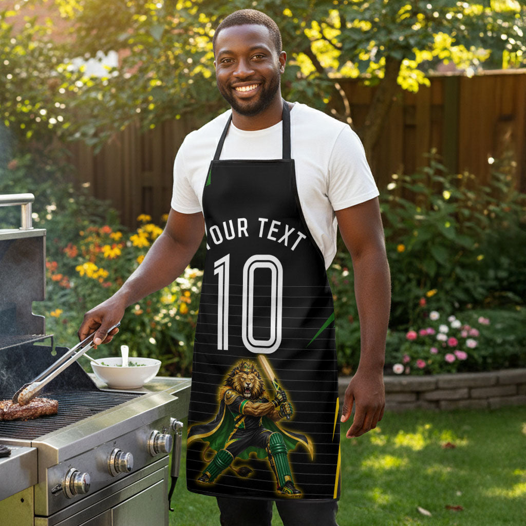 Personalized Jamaica Cricket Lion Mascot Apron Kingsmen Royal King Batsman Sport