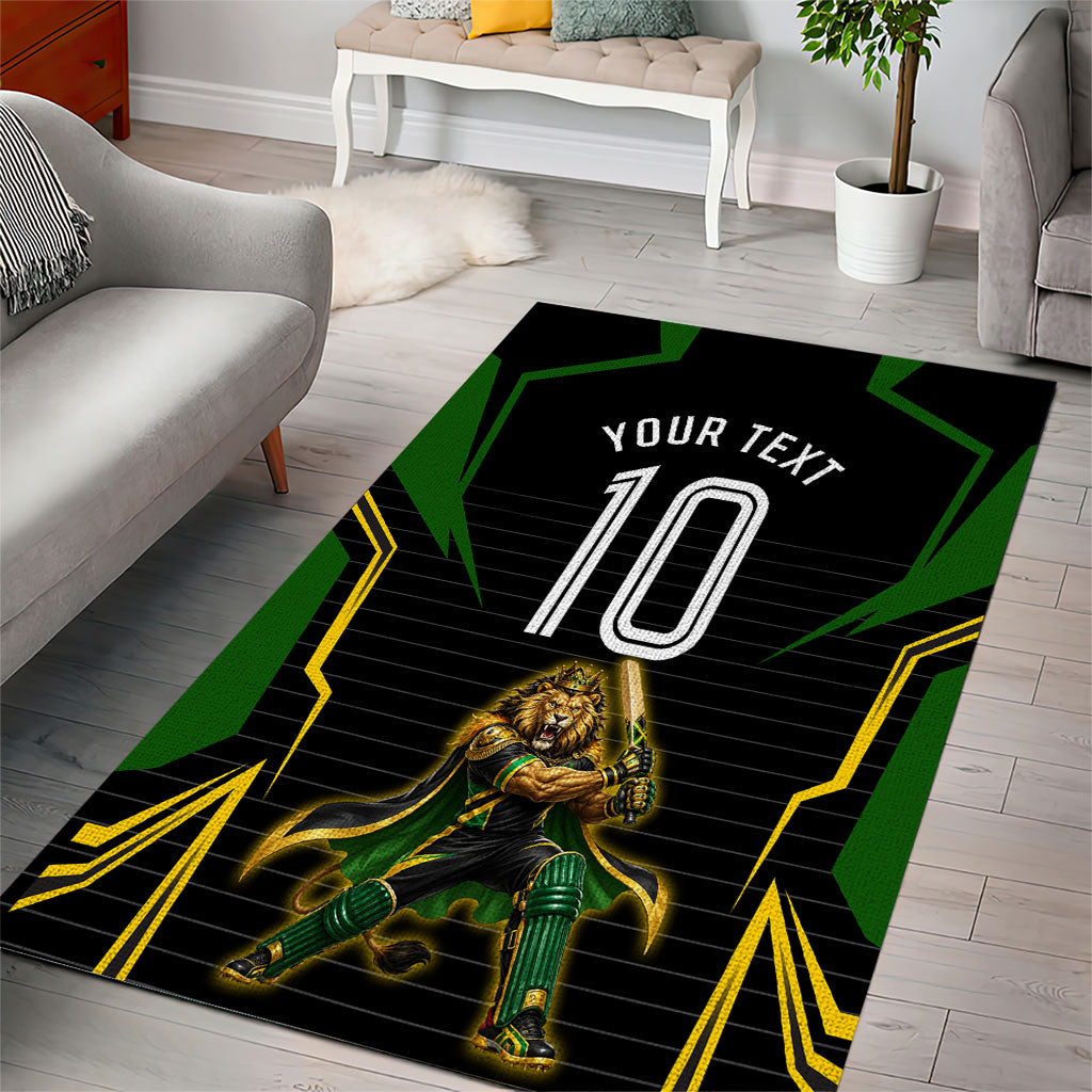 Personalized Jamaica Cricket Lion Mascot Area Rug Kingsmen Royal King Batsman Sport