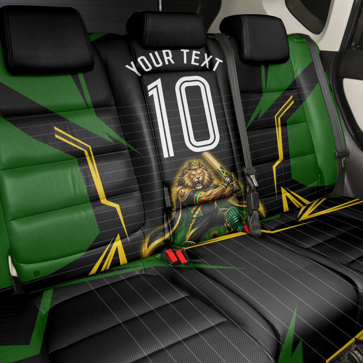 Personalized Jamaica Cricket Lion Mascot Back Car Seat Cover Kingsmen Royal King Batsman Sport